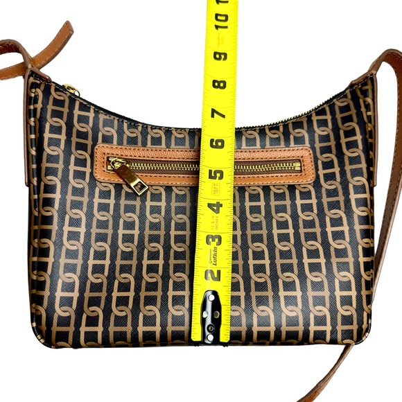 Fossil Crossbody Bag Cecilia Small Top Zip Brown and Gold Chain Design Purse - Picture 12 of 13